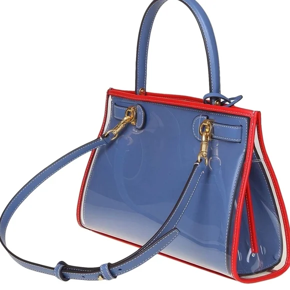 Tory Burch Lee Radziwill Small Blue Bag With Raincoat Cover - Picture 2 of 5